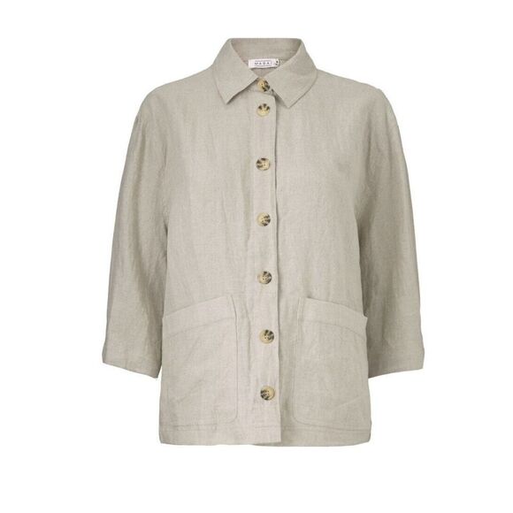 Masai Copenhagen Janica Linen Jacket Sz Large Front Square Pockets Tan Beige - Picture 1 of 8